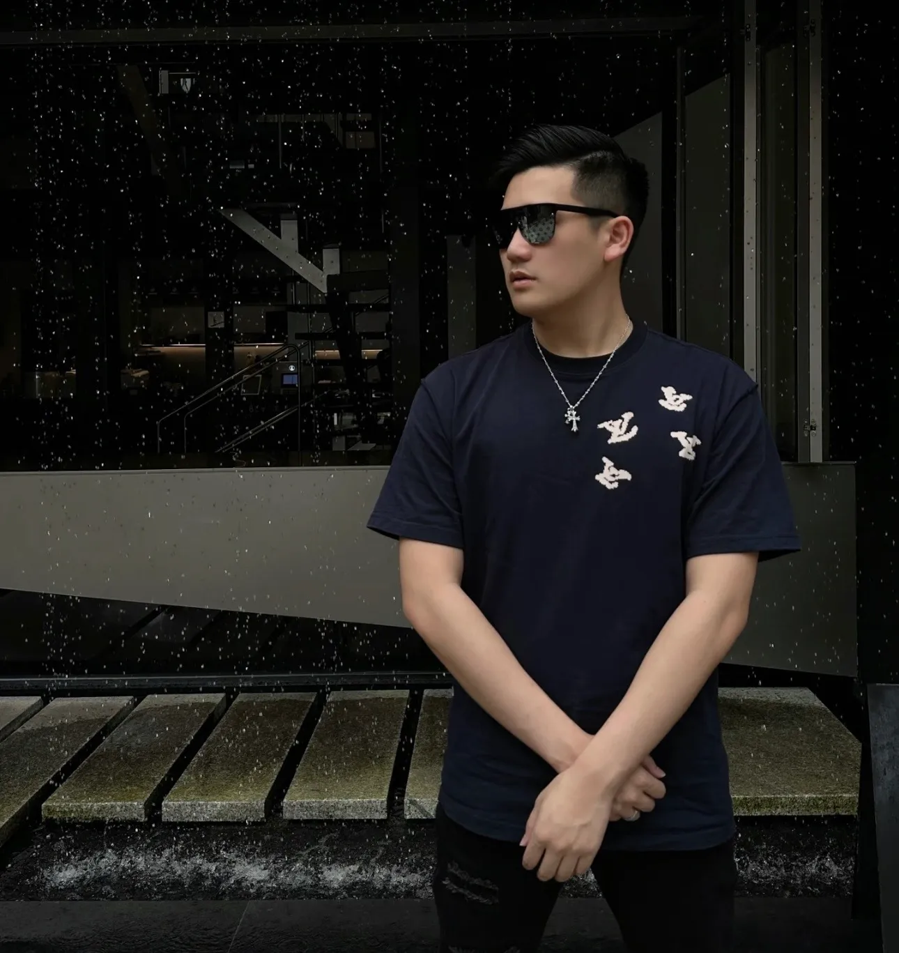 Louis Vuitton/Louis Vuitton 26ss flocked presbyopia logo printed short sleeves